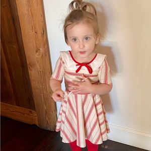 2 Omi Jo Red Striped Collared Ticking Twirl Dress